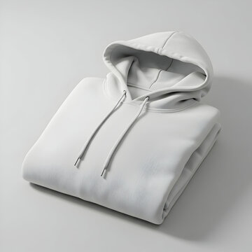 Blank white hoodie mockup folded on a neutral background apparel design template casual wear fashion sweatshirt merchandise