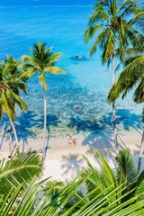 Fototapeta premium Tropical paradise beach scene with palm trees and serene turquoise waters