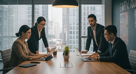 Obraz premium Group of business people working together at a conference table in a modern office space setting
