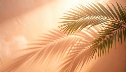Captivating palm shadows cast on soft wall indoor setting photography warm lighting close-up view nature inspiration