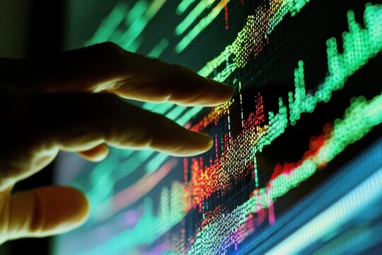 Hand Reaching Towards Colorful Data on Digital Display Screen