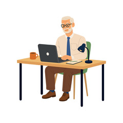 Fototapeta premium An elderly man working on a laptop