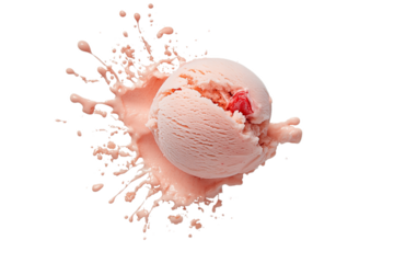 Pink Strawberry Ice Cream Scoop Surrounded By A Pink Splash On Transparent Background