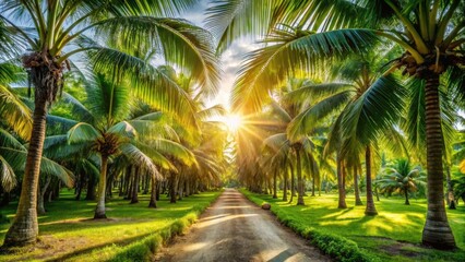 Obraz premium Lush Palm Tree Path: Candid Photography, Tropical Paradise, Green Foliage, Nature Walk, Summer Vacation