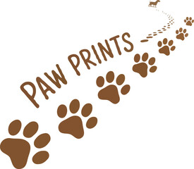 Paw vector foot trail print of cat. Dog, puppy silhouette animal diagonal tracks for t-shirts, backgrounds, patterns, websites, showcases design, greeting cards, child prints and etc.