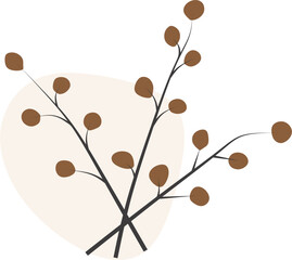 Abstract Botanical Boho Composition with Organic Shapes and Mid Century Modern Foliage Design