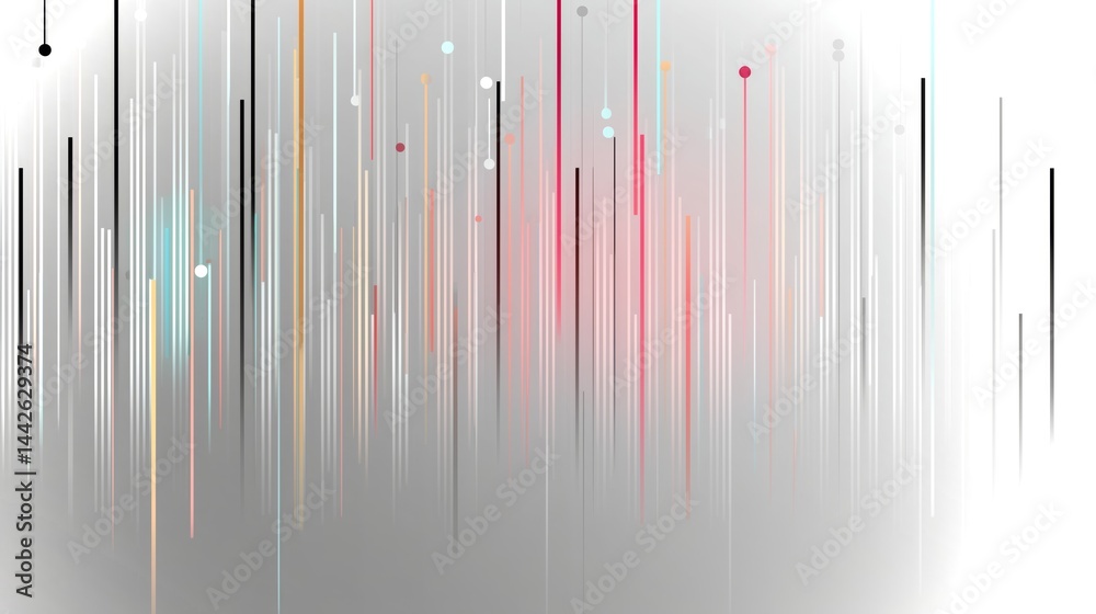 Poster vertical lines create a dynamic and colorful backdrop on a light gray surface