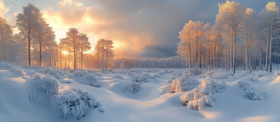 Fototapeta premium A breathtaking winter wonderland at sunrise.