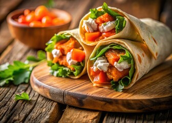 Macro Photography: Spicy Buffalo Chicken Wrap in Miniature Wooden House