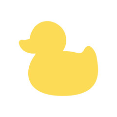 Minimalist yellow rubber duck silhouette illustration. Flat cartoon duck icon. Flat yellow rubber duck silhouette illustration in minimal style