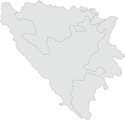Vector map of Bosnia and Herzegovina showing all main regions with clearly defined borders and country outline. Grey color scheme with dark contours. Ideal for educational, infographic, and profession