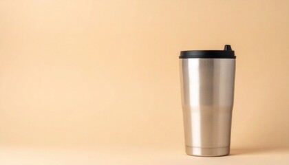 Beverage enjoyment minimalist setting metal travel mug soft background close-up comfortable lifestyle