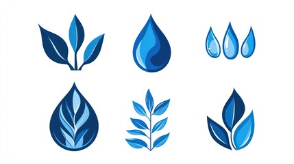 Blue water drop and leaf icons