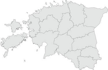 
Vector map of Estonia showing all regions with clearly defined borders and country outline. Grey color scheme with dark contours. Suitable for educational, infographic, and professional use.

