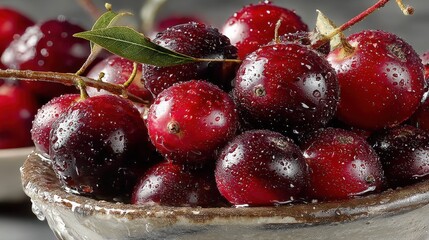 Camu camu berries spill from bowl showcasing vibrant red color on white surface