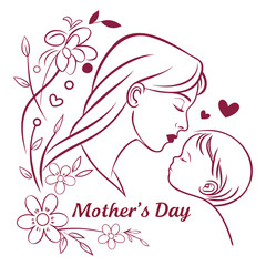 Mother's day vector art illustration with mother and child for greeting card and graphic design projects isolated on transparent background