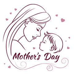 Mother's day vector art illustration with mother and child for greeting card and graphic design projects isolated on transparent background