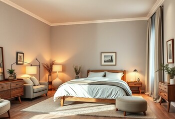 Cosy bedroom interior with warm lighting