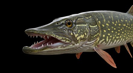 Obraz premium Pike Fish with Open Mouth and Visible Teeth