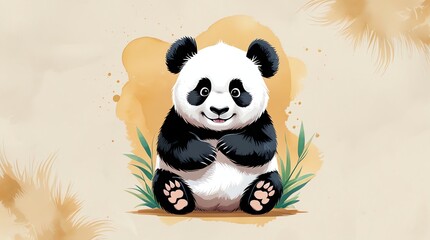 Adorable Panda Bear Illustration: A Cute Watercolor Painting of a Happy Panda