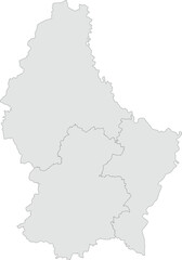 Vector map of Luxembourg showing all regions with clearly defined borders and country outline. Grey color scheme with dark contours. Perfect for educational, infographic, and professional use.

