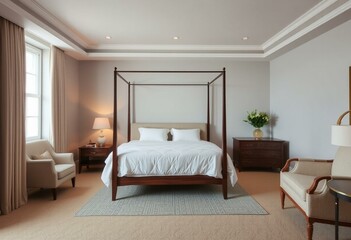 Cozy bedroom interior with modern and traditional furniture