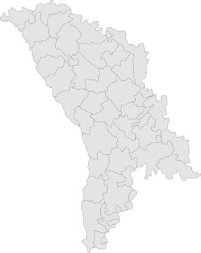 Vector map of Moldova showing all regions with clearly defined borders and country outline. Grey color scheme with dark contours. Perfect for educational, infographic, and professional use.

