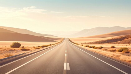 Fototapeta premium Endless road journey desert landscape scenic view warm environment perspective concept