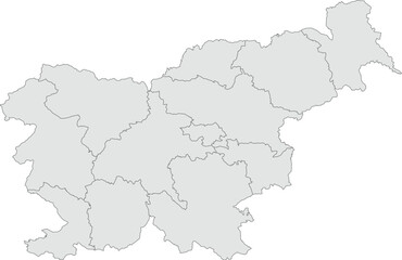 Vector map of Slovenia showing all regions with clearly defined borders and country outline. Grey color scheme with dark contours. Ideal for educational, infographic, and professional use.

