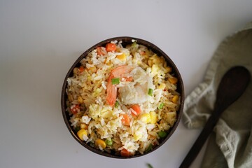 Homemade Shrimp fried rice, selective focus