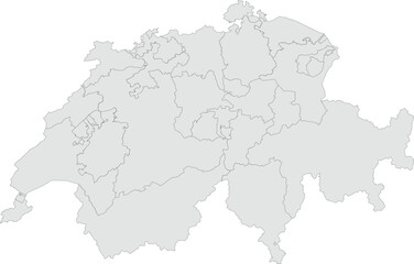 Vector map of Switzerland showing all cantons with clearly defined borders and country outline. Grey color scheme with dark contours. Perfect for educational, infographic, and presentation use.