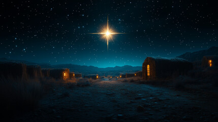 Star of Bethlehem Over Nativity Scene for Christmas Cards, Christian Education, Religious Websites, Nativity Plays, and Church Bulletins