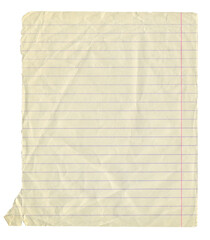 Lined crumpled vintage paper page background isolated. Old antique notebook sheet paper texture. old grid paper background.	