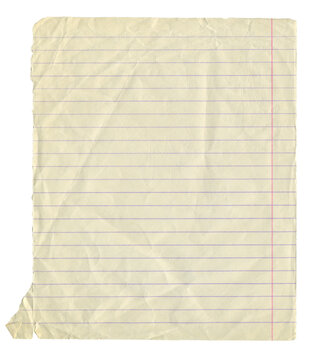 Lined crumpled vintage paper page background isolated. Old antique notebook sheet paper texture. old grid paper background.	