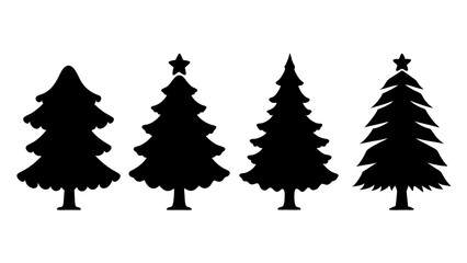 set of xmas tree silhouette vector on tranparent background