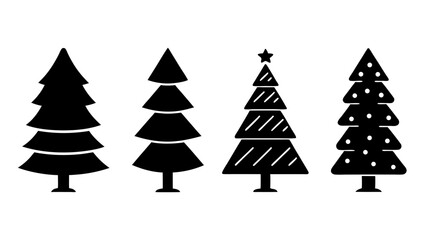 set of xmas tree silhouette vector on tranparent background
