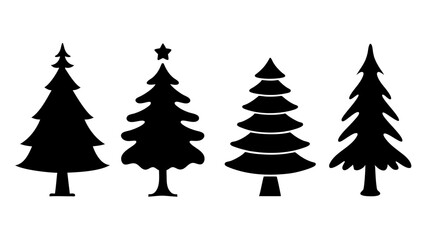 set of xmas tree silhouette vector on tranparent background