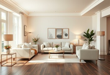 Cosy living room interior with neutral color palette