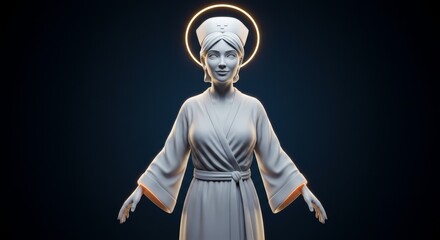 Stylized 3D nurse angel glowing in white and gold