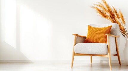 A plush armchair adorned with a knitted pillow, bathed in soft sunlight, inviting you to unwind and relax in a serene and comforting environment for peaceful moments.