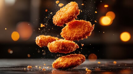 A stunning visual of perfectly fried chicken nuggets showcasing their appealing golden color, poised to attract attention and evoke cravings among food lovers.