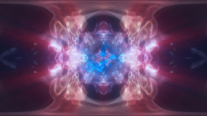 A mirrored abstract pink and blue swirling energy, forming a cosmic and futuristic design