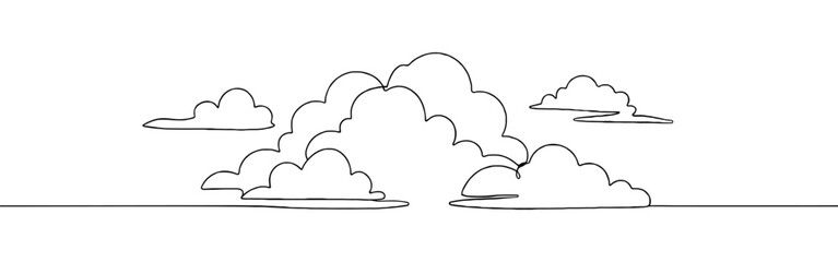 Cloud continuous one line drawing. Clouds in the sky.