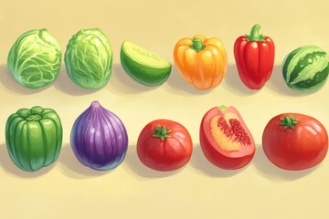 A Vibrant Assortment of Fresh Vegetables and Fruits Bursting with Color and Flavor