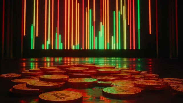 bitcoin coins on the growth chart.