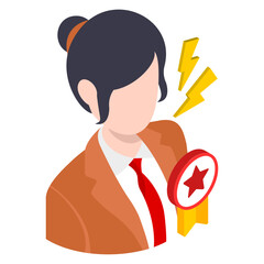 Employee of Month and Year isometric Concept,Talented Worker Stock illustration,  hrm symbol, strategic human resource planning sign, Rising Star Employee with Electric Charge Vector color Icon design