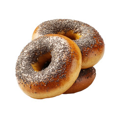 Stacked, golden-brown bagels topped with sesame and poppy seeds, ready to be eaten.