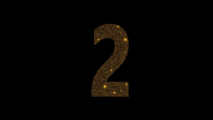 Number 2 in gold glitter on a black background in 4k