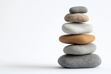 Stacked stones on white space