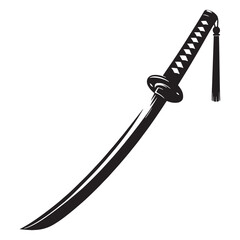 Obraz premium Legendary Katana silhouette, symbolizing strength and discipline – Katana illustration – Minimalist Katana vector – Weapon silhouette